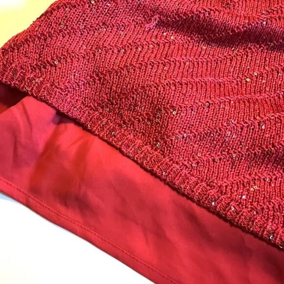 Apt 9 Red Sparkle Knit Sweater Women's Small Lined Asymmetrical Skirted Hem - Picture 5 of 6